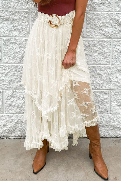 Lace Tiered Midi Skirt - Jsopretty.com