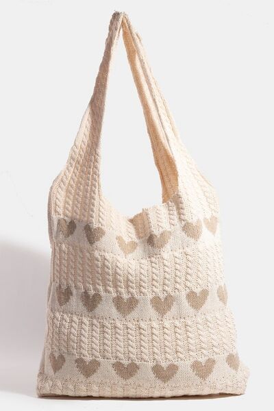 Fame Contrast Heart Crochet Tote Bag - Jsopretty.com