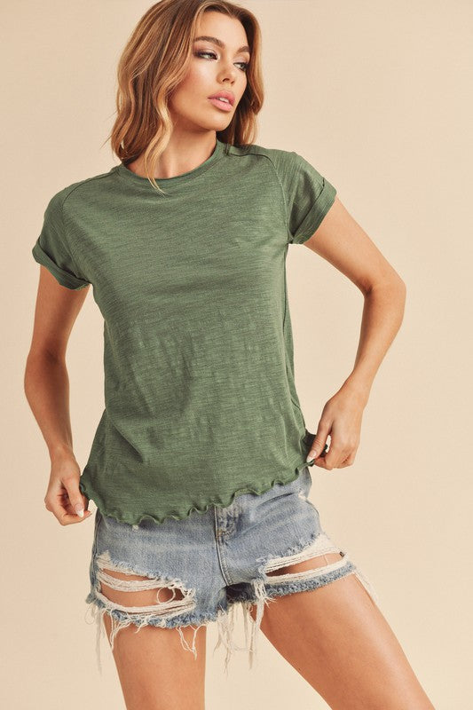 Aemi + Co Lettuce Edge Round Neck Short Sleeve T-Shirt - Jsopretty.com