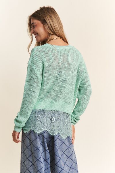 J.NNA Lace Detail Long Sleeve Knit Top - Jsopretty.com