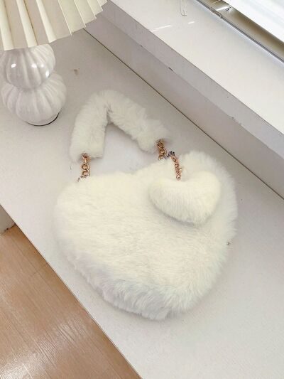 Heart Shape Faux Fur Handbag - Jsopretty.com