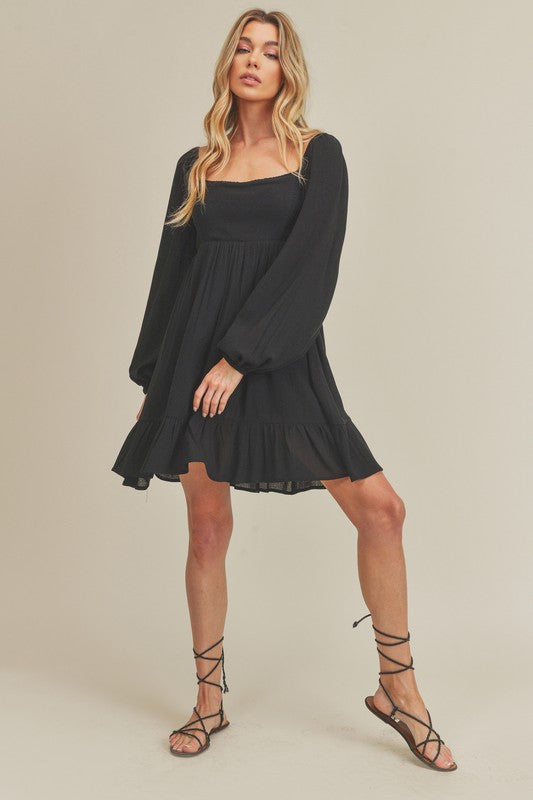 Aemi + Co Ruffled Hem Square Neck Balloon Sleeve Mini Dress - Jsopretty.com