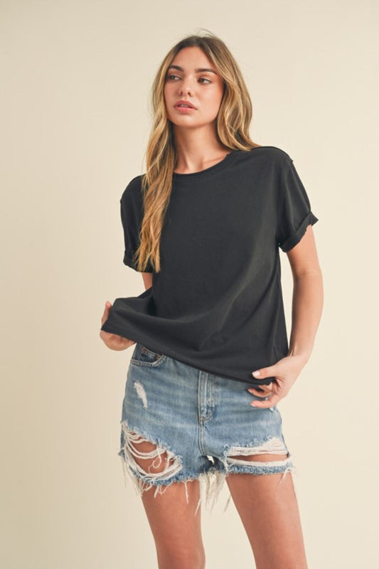 Aemi + Co Exposed Seam Round Neck Short Sleeve T-Shirt - Jsopretty.com