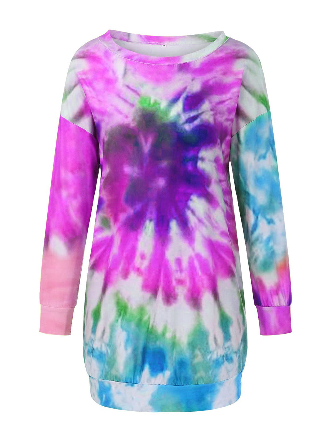 Full Size Tie-Dye Round Neck Long Sleeve Dress - Jsopretty.com