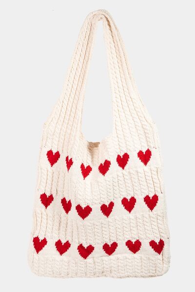 Fame Contrast Heart Crochet Tote Bag - Jsopretty.com