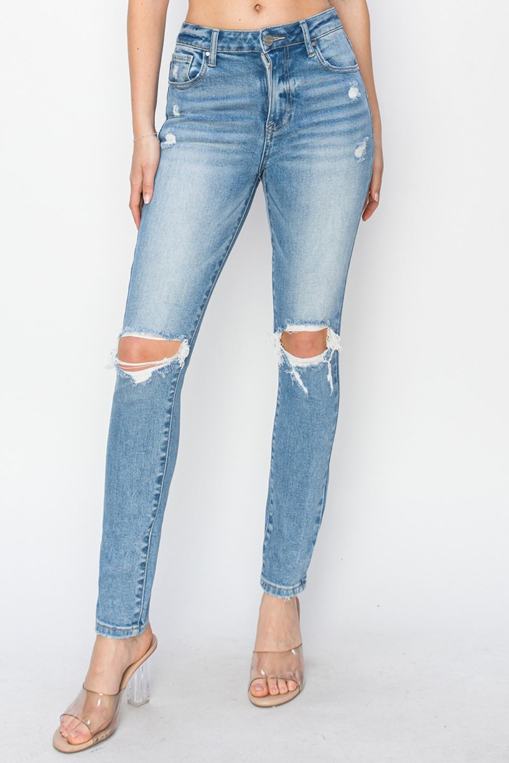 Risen Full Size High Rise Knee Distressed Skinny Jeans - Jsopretty.com