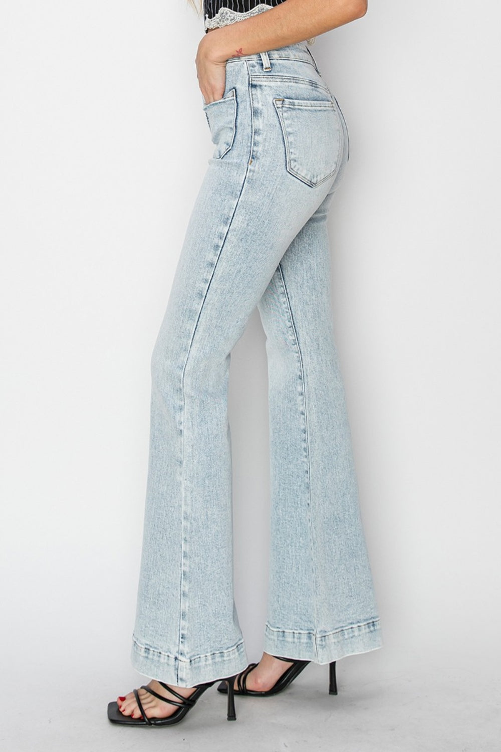 Risen Full Size High Rise Front Patch Pocket Flare Jeans - Jsopretty.com