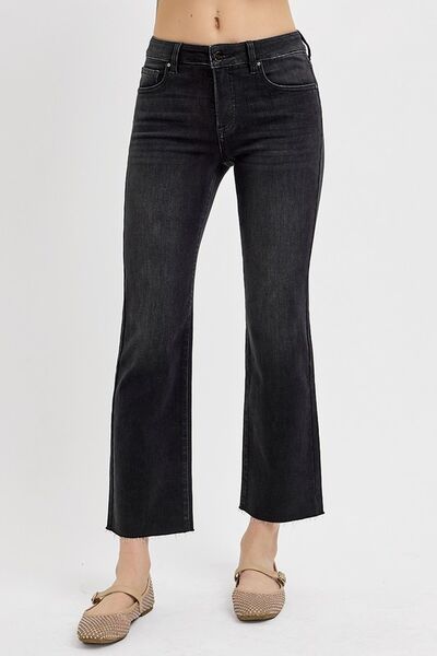 RISEN Tummy Control Mid Rise Crop Straight Jeans - Jsopretty.com