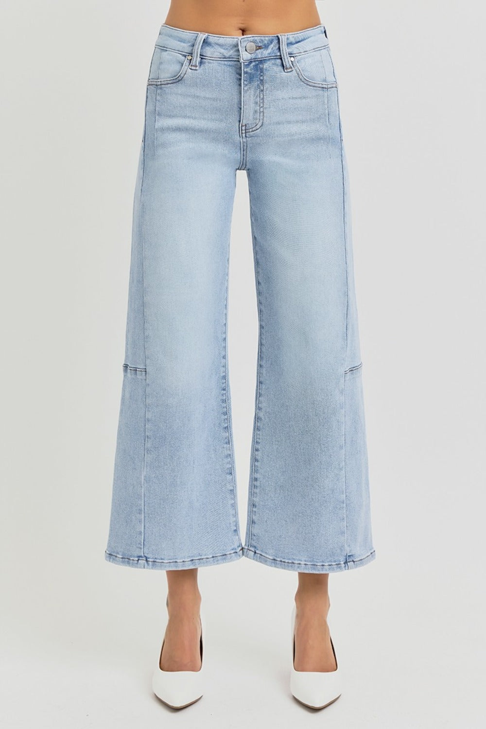 RISEN Full Size High Rise Seamed Detail Wide Leg Crop Jeans - Jsopretty.com