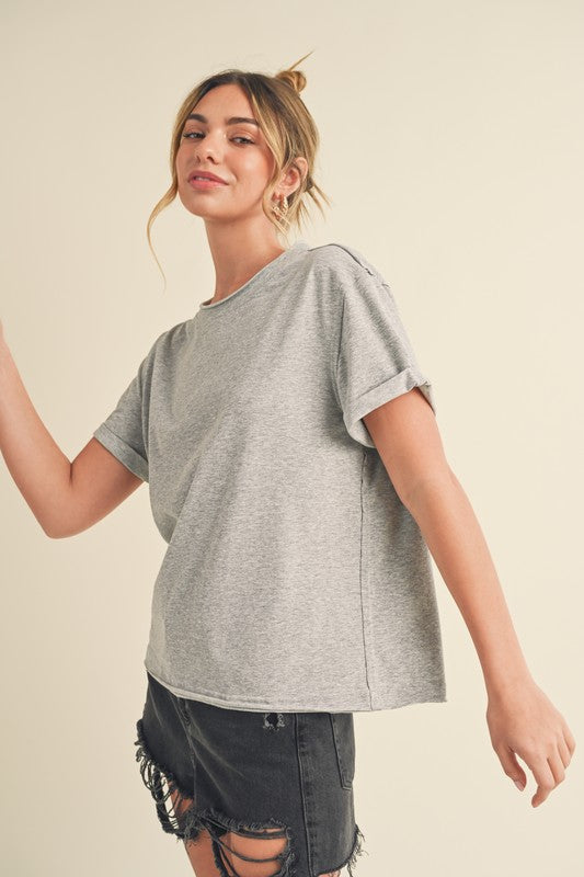 Aemi + Co Exposed Seam Round Neck Short Sleeve T-Shirt - Jsopretty.com