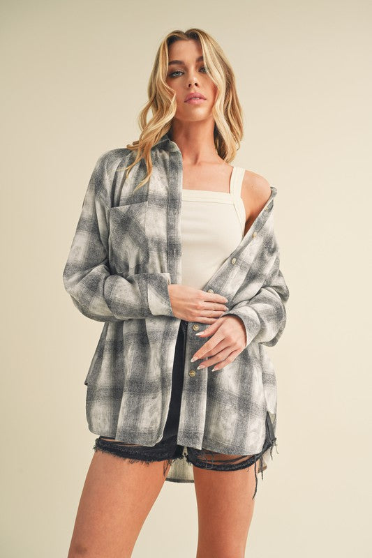 Aemi + Co Washed Plaid Flannel Side Step Hem Shirt - Jsopretty.com