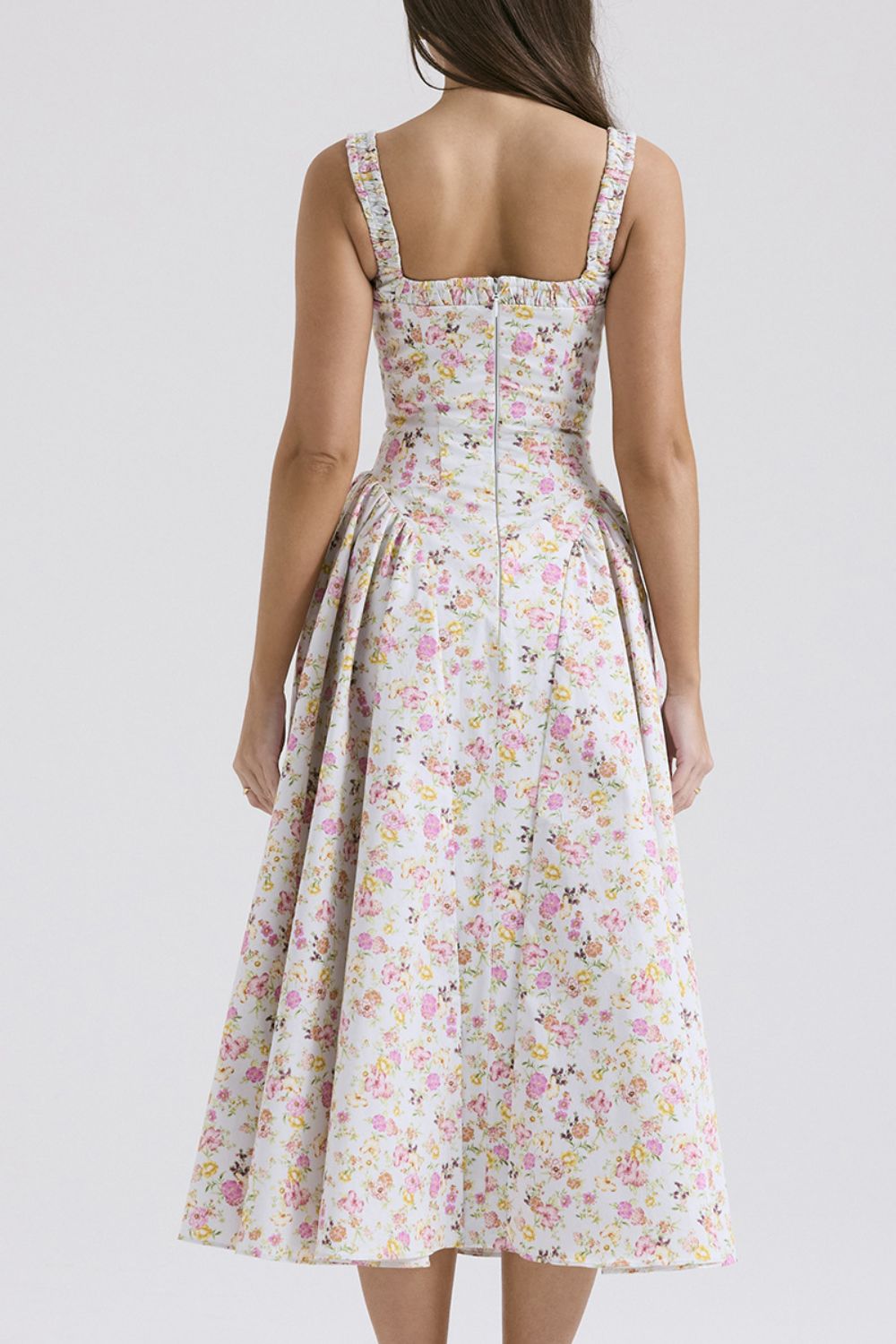 Floral Square Neck Wide Strap Midi Dress - Jsopretty.com