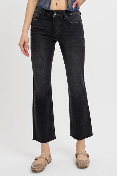 RISEN Tummy Control Mid Rise Crop Straight Jeans - Jsopretty.com