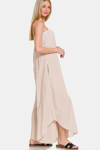 Zenana Spaghetti Strap Wide Leg Overalls with Pockets - Jsopretty.com