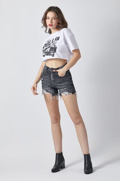 RISEN Full Size High Rise Distressed Denim Shorts - Jsopretty.com