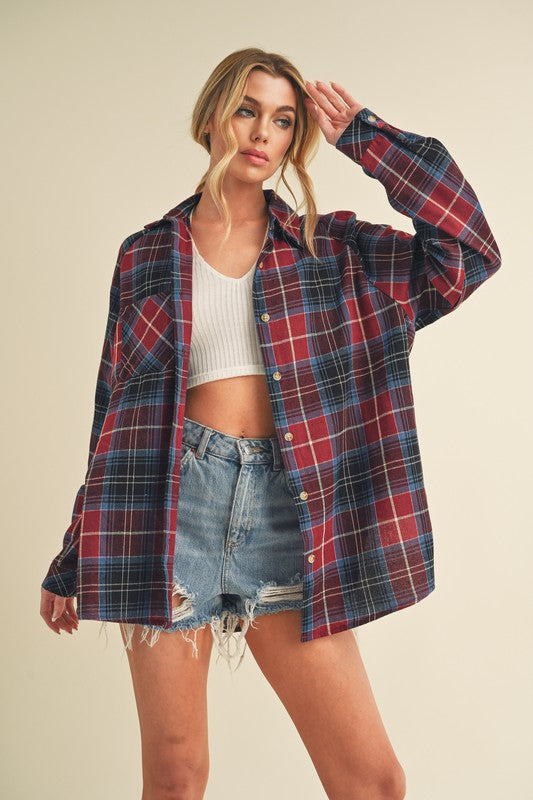 Aemi + Co Flannel Plaid Button Up Raglan Sleeve Shirt - Jsopretty.com