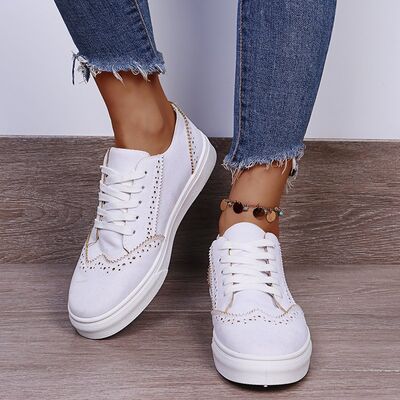 Lace-Up Suedette Flat Sneakers - Jsopretty.com