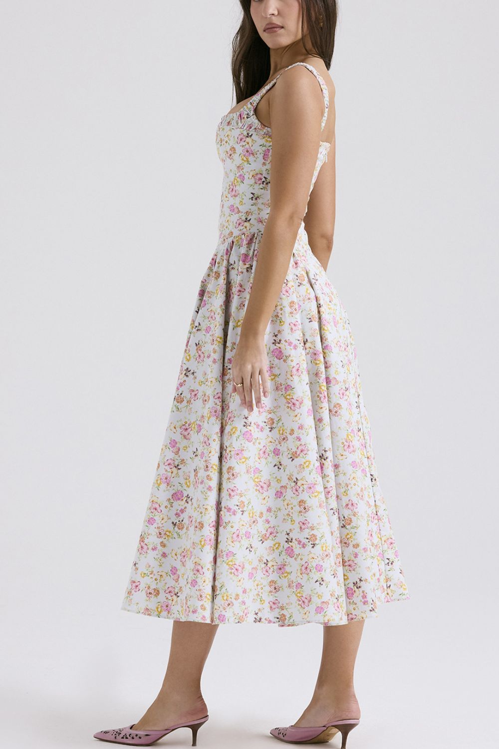 Floral Square Neck Wide Strap Midi Dress - Jsopretty.com