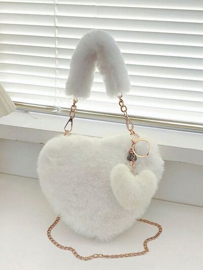 Heart Shape Faux Fur Handbag - Jsopretty.com