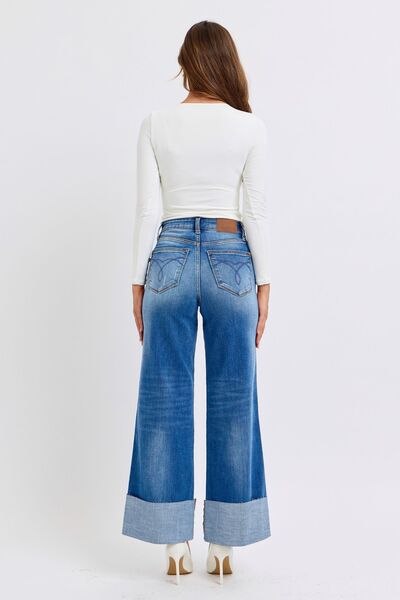 Judy Blue Full Size Distressed High Waist Wide Leg Jeans - Jsopretty.com