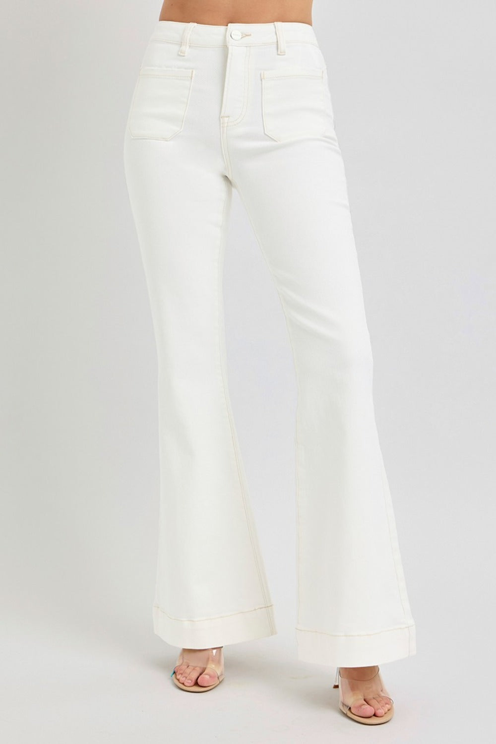 RISEN Full Size High Rise Front Patch Pocket Flare Jeans - Jsopretty.com