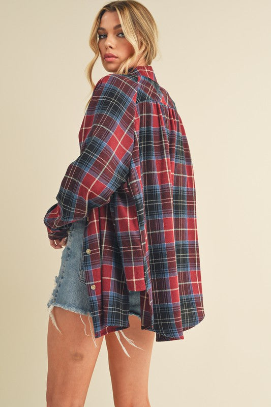 Aemi + Co Flannel Plaid Button Up Raglan Sleeve Shirt - Jsopretty.com