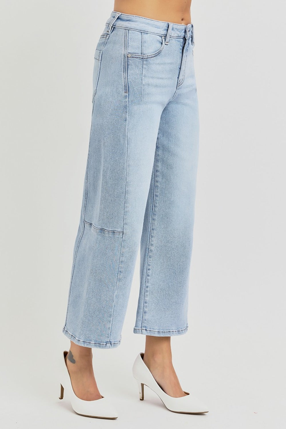 RISEN Full Size High Rise Seamed Detail Wide Leg Crop Jeans - Jsopretty.com