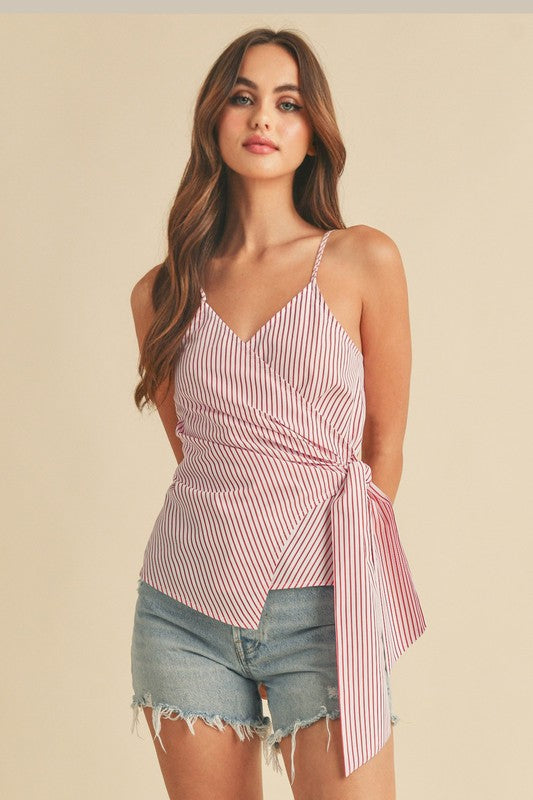 Aemi + Co Side Knotted Surplice Striped Cami - Jsopretty.com