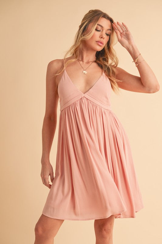 Aemi + Co Ruched Plunge Mini Cami Dress - Jsopretty.com