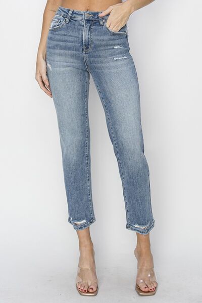 RISEN Full Size High Waist Distressed Cropped Jeans - Jsopretty.com