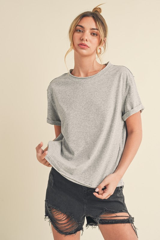 Aemi + Co Exposed Seam Round Neck Short Sleeve T-Shirt - Jsopretty.com