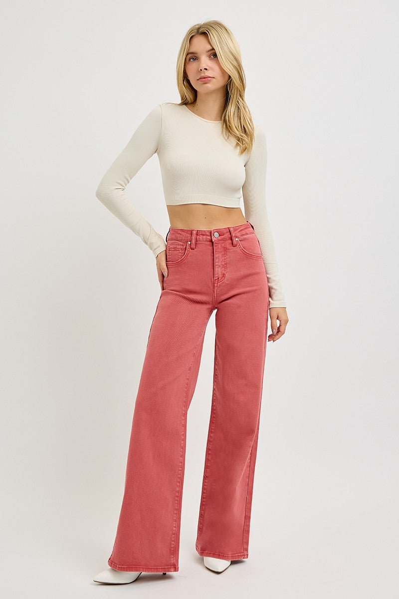 RISEN Full Size High Rise Tummy Control Wide Leg Jeans - Jsopretty.com