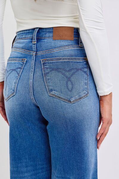 Judy Blue Full Size Distressed High Waist Wide Leg Jeans - Jsopretty.com