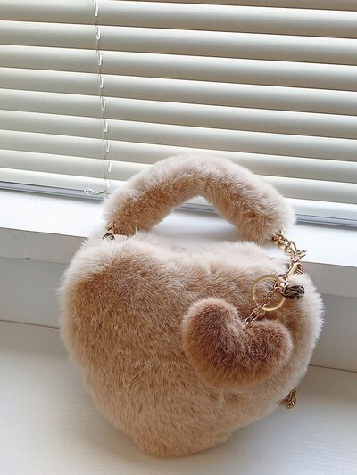 Heart Shape Faux Fur Handbag - Jsopretty.com