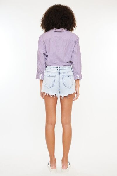 Kancan High Rise Frayed Hem Denim Shorts - Jsopretty.com