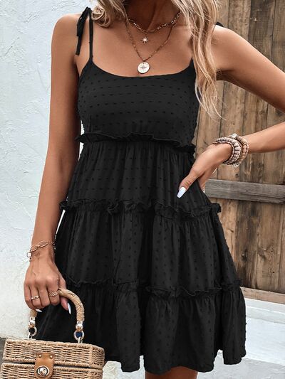 Shiny Frill Spaghetti Strap Tiered Dress - Jsopretty.com