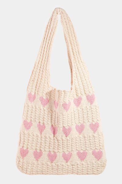 Fame Contrast Heart Crochet Tote Bag - Jsopretty.com