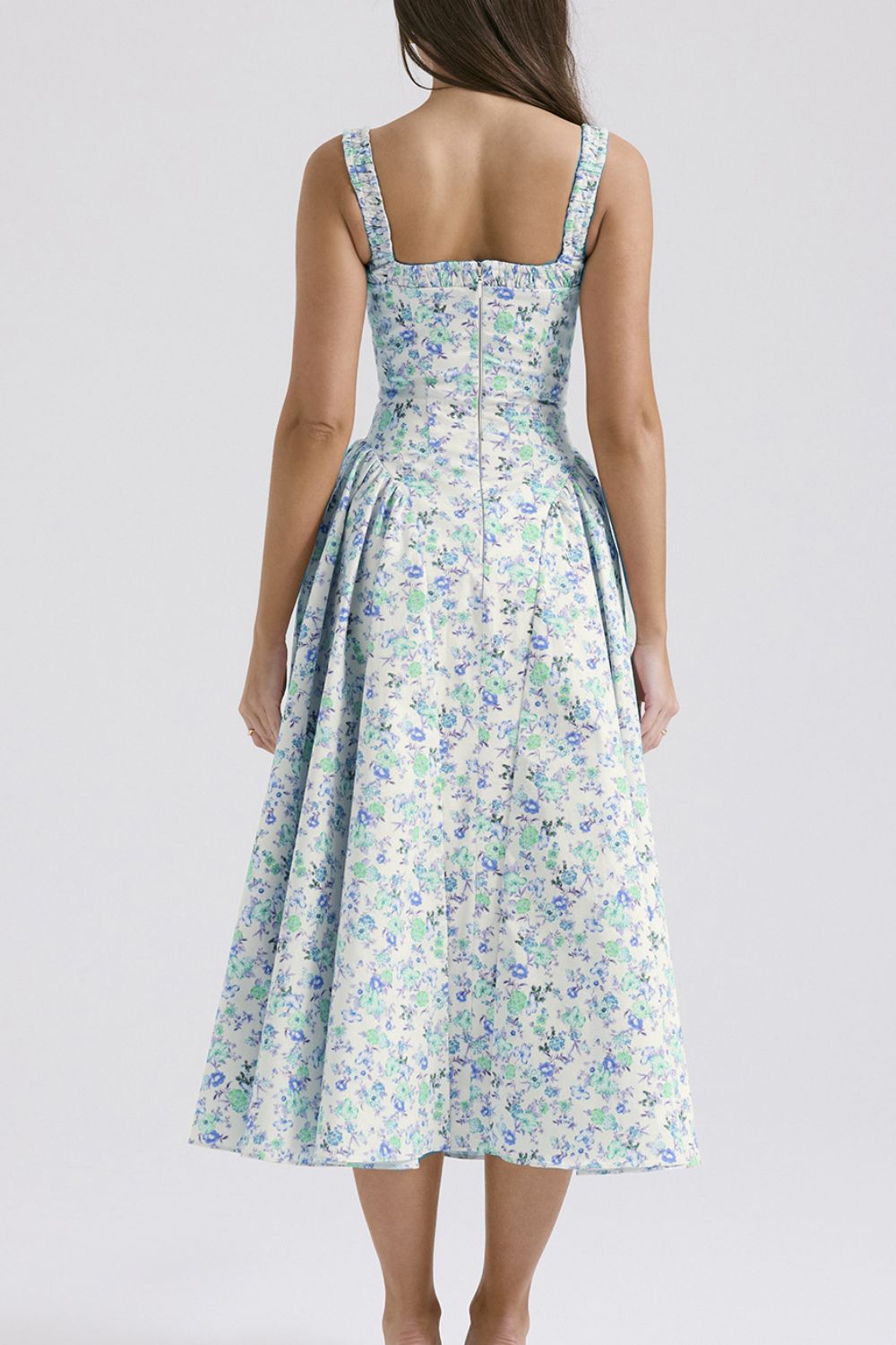 Floral Square Neck Wide Strap Midi Dress - Jsopretty.com