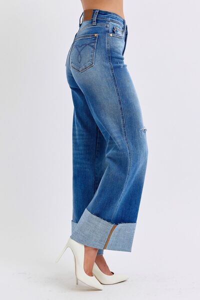 Judy Blue Full Size Distressed High Waist Wide Leg Jeans - Jsopretty.com