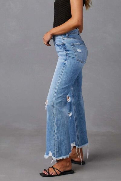 Distressed Raw Hem Jeans with Pockets - Jsopretty.com