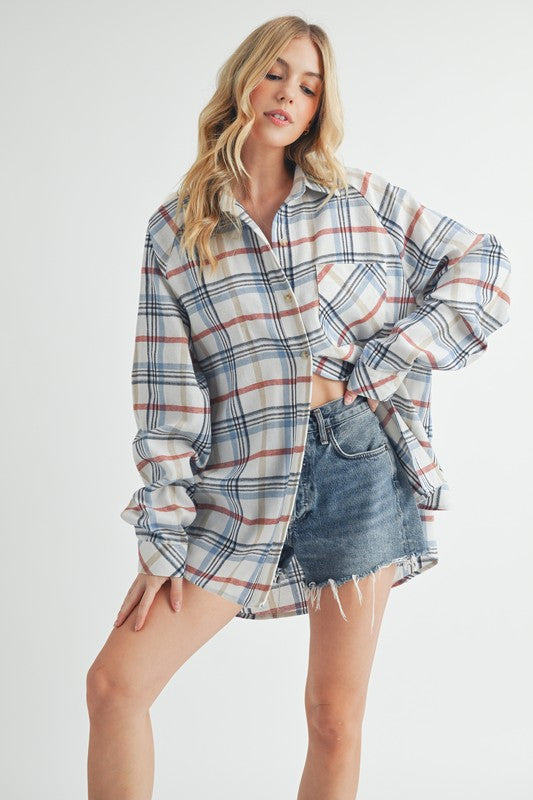 Aemi + Co Plaid Button Up Flannel Shirt with Chest Pocket - Jsopretty.com