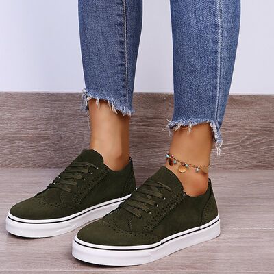 Lace-Up Suedette Flat Sneakers - Jsopretty.com