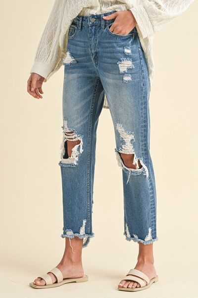 Annie Wear Distressed Raw Hem Cropped Jeans - Jsopretty.com