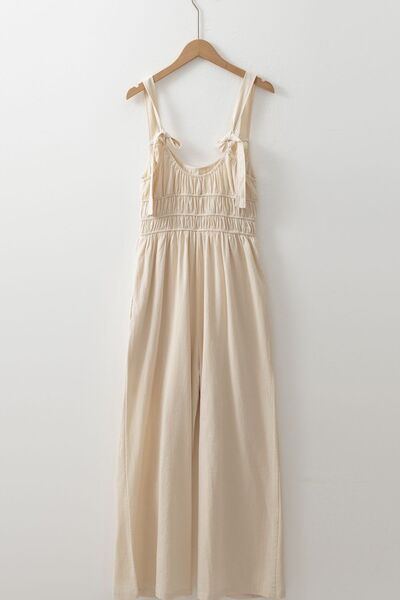 Ruched Sleeveless Wide Leg Jumpsuit - Jsopretty.com