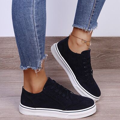 Lace-Up Suedette Flat Sneakers - Jsopretty.com