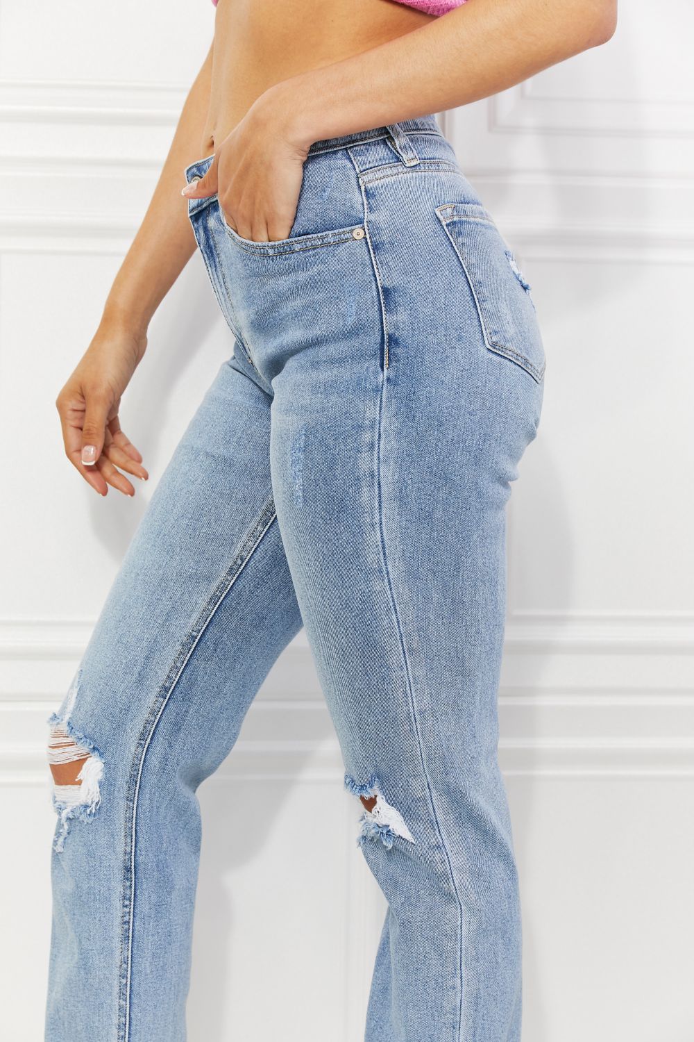 Kancan High Rise Distressed Slim Straight Jeans - Jsopretty.com