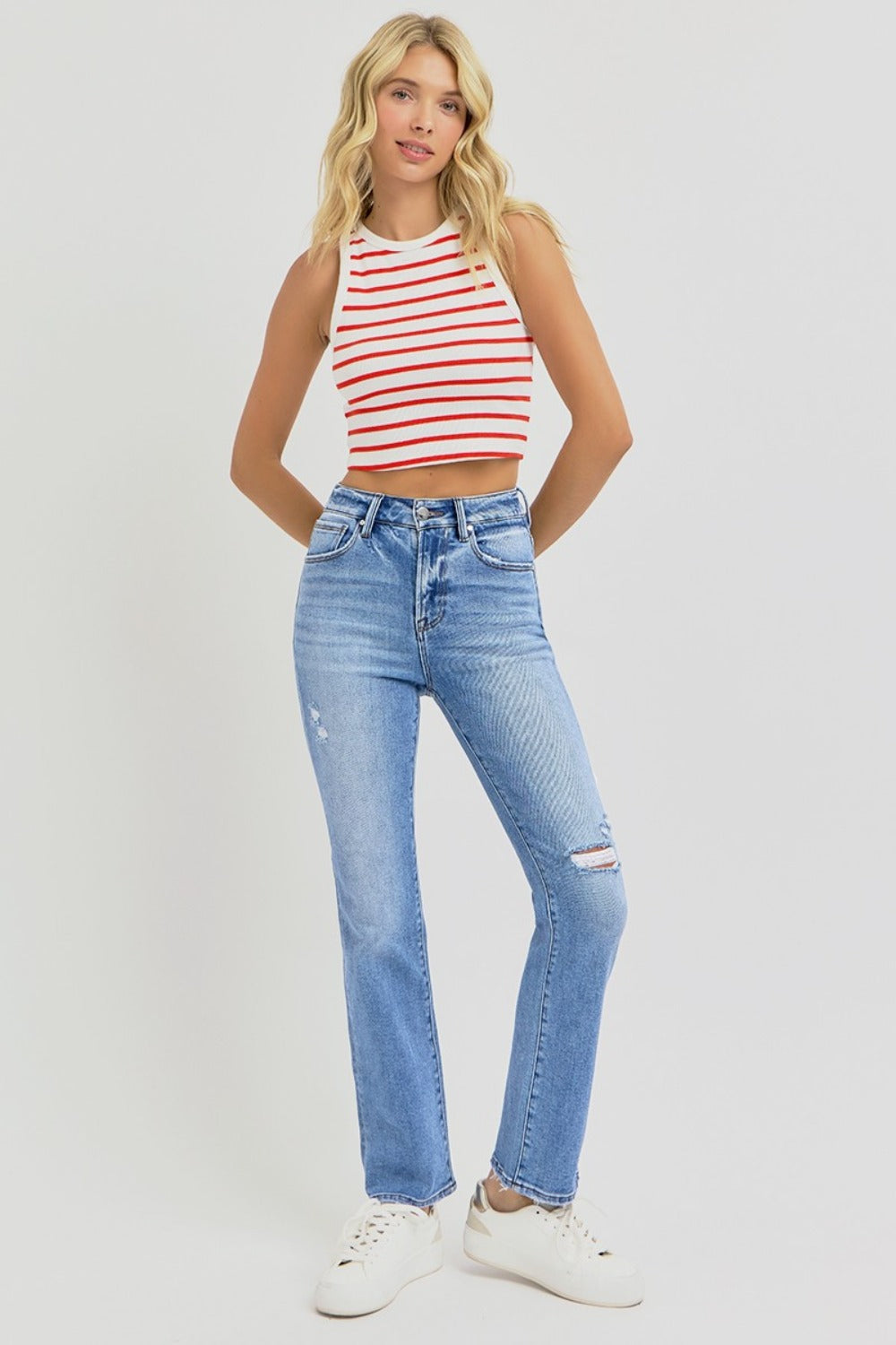 RISEN Full Size Distressed High-Rise Ankle Straight Jeans - Jsopretty.com