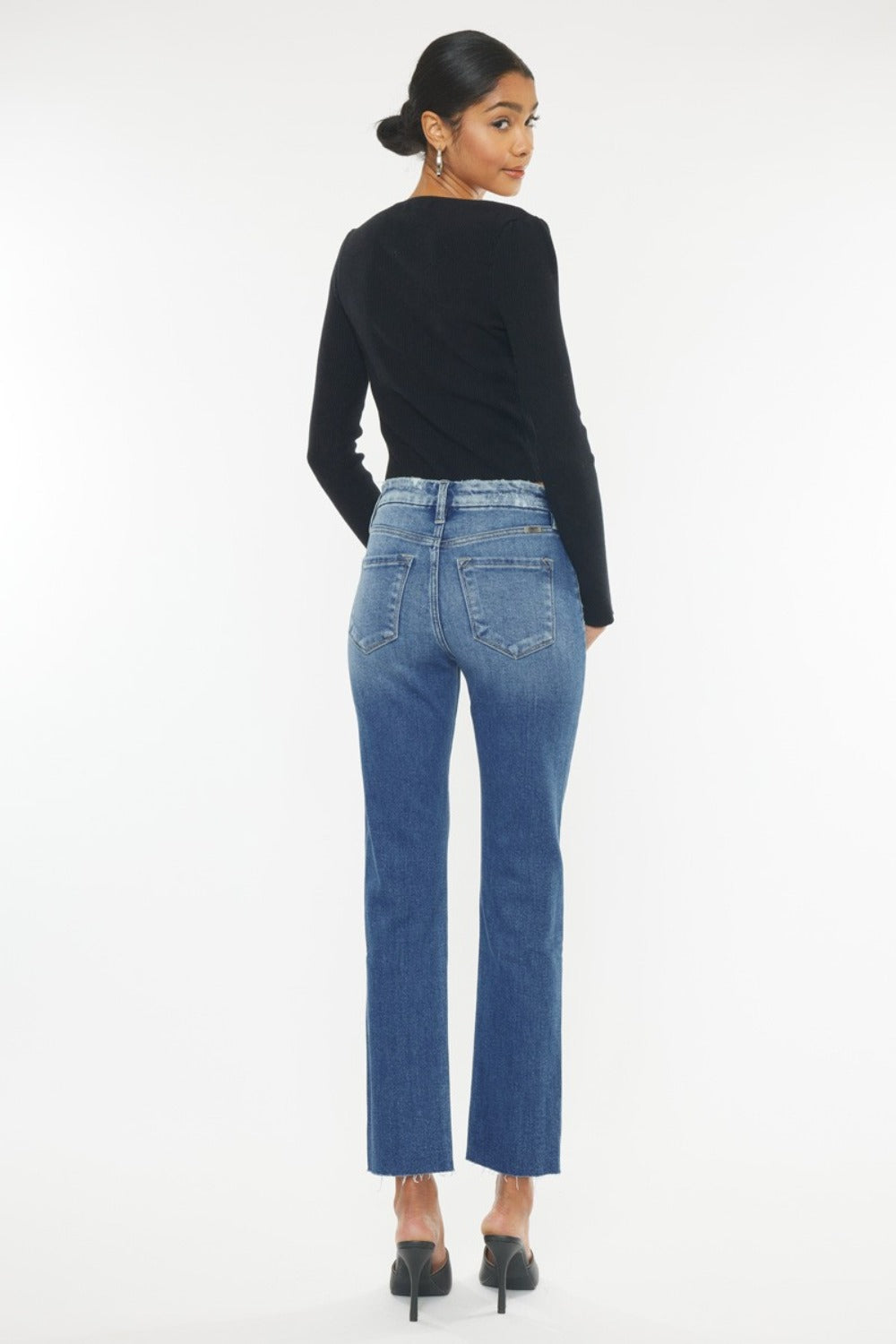 Kancan High Rise Wide Waistband Slim Straight Jeans - Jsopretty.com