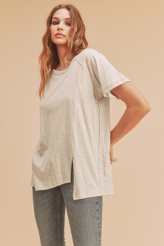 Aemi + Co Asymmetrical Front Slit Round Neck Raglan Sleeve T-Shirt - Jsopretty.com