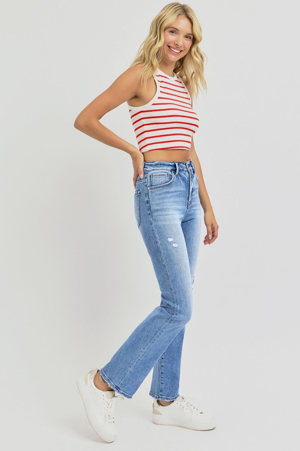 RISEN Full Size Distressed High-Rise Ankle Straight Jeans - Jsopretty.com